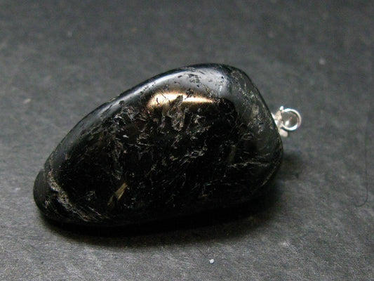 Very Rare Sterling Silver Nuumite Nuummite Pendant From Greenland - 1.6" - 12.22 Grams