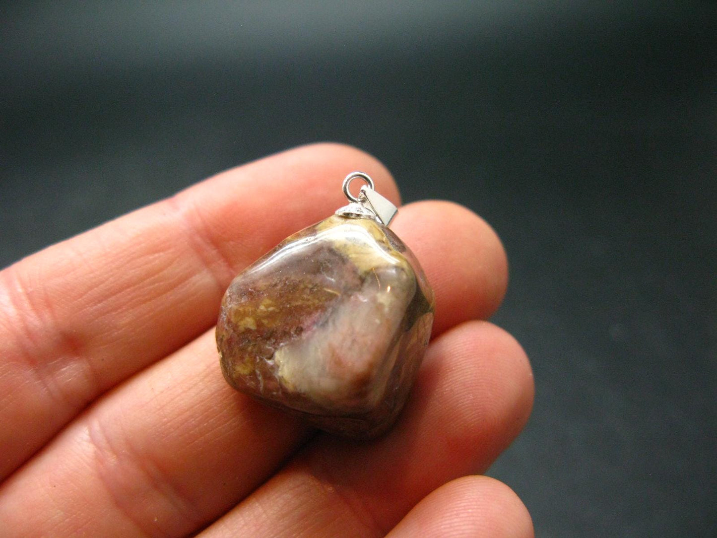 Rare Tumbled Brownish Pink Bustamite Silver Pendant with Attractive Pattern From South Africa - 1.0" - 7.23 Grams