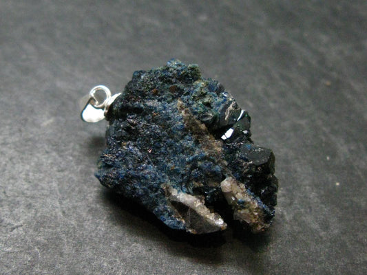 Heaven Stone!! Wet-Look Indigo Blue Lazulite Cluster Silver Pendant From Canada - 1.2" - 5.65 Grams