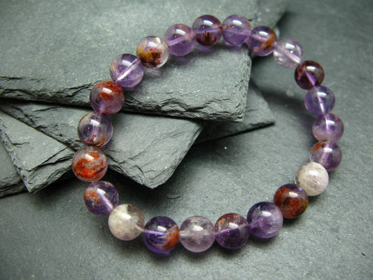 Cacoxenite in Amethyst Genuine Bracelet ~ 7 Inches ~ 8mm Round Beads