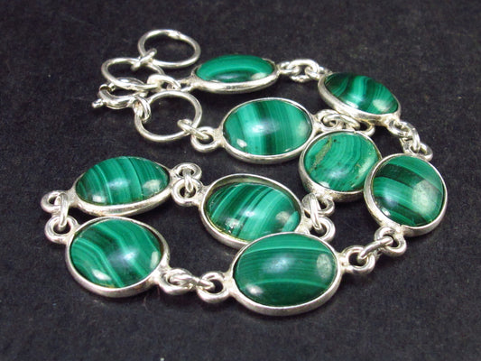 Beautiful Malachite Silver Bracelet - 7.5" - 7.8 Grams