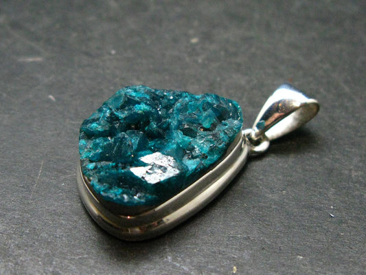 Dioptase Crystal Silver Pendant from Congo - 8.22 Grams - 1.4"