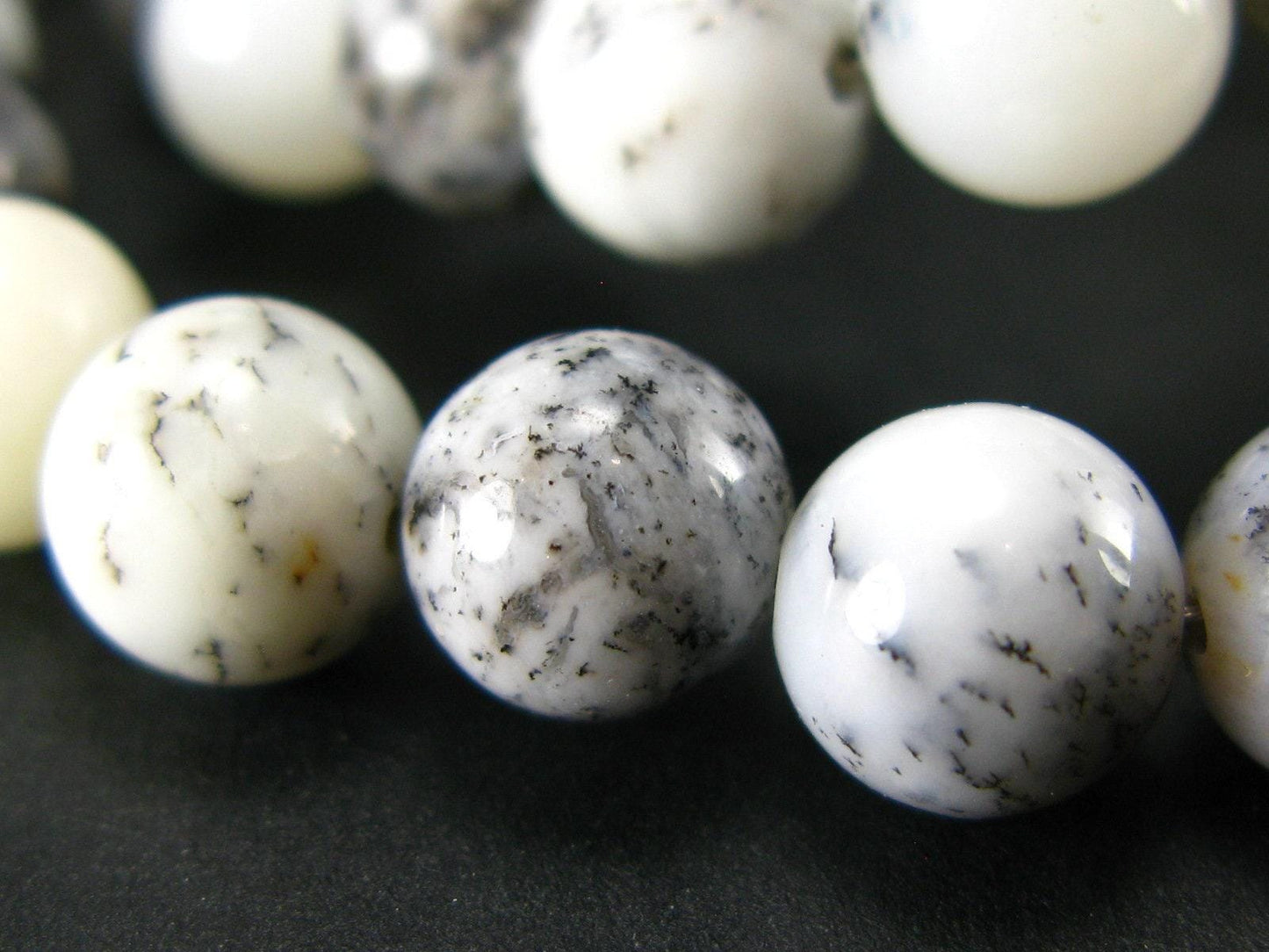 Merlinite Moss Agate Necklace Beads From Brazil - 19" - 8mm Round Beads