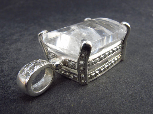 Genuine Clear Manifestation Quartz Sterling Silver Pendant from Brazil - 1.3" - 15.8 Grams