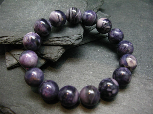Tiffany Stone Violet Opal Genuine Bracelet ~ 7.5 Inches ~ 14mm Round Beads