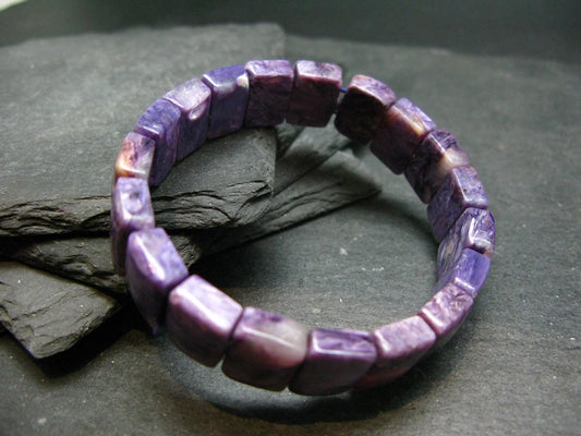 Charoite Genuine Bracelet ~ 7 Inches ~ 14mm Squared Beads