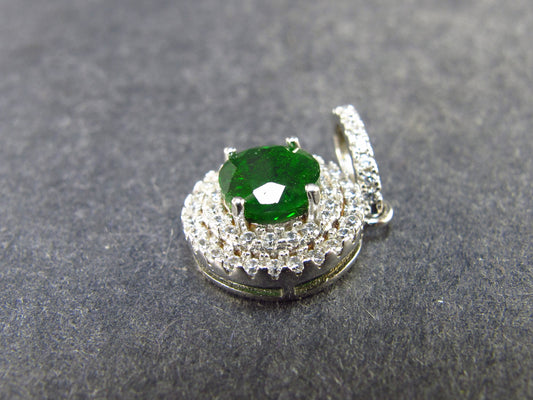 Helenite Gaia Stone Gem Sterling Silver Pendant with CZ From Washington - 0.8" - 0.85 Carats