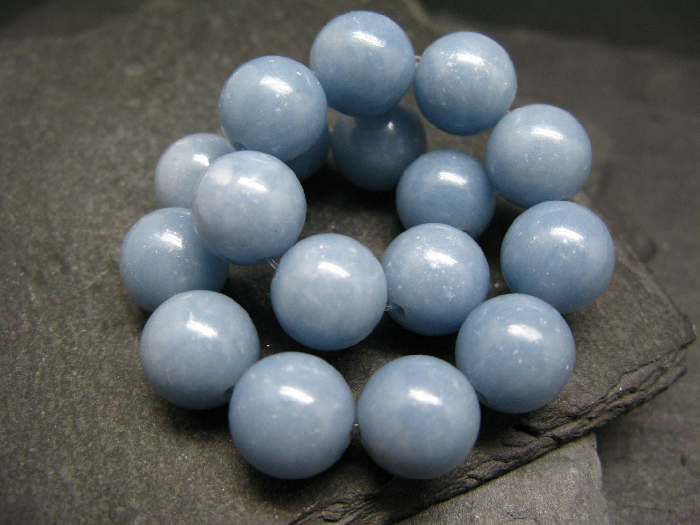 Angelite Anhydrite Genuine Bracelet ~ 7 Inches ~ 12mm Round Beads