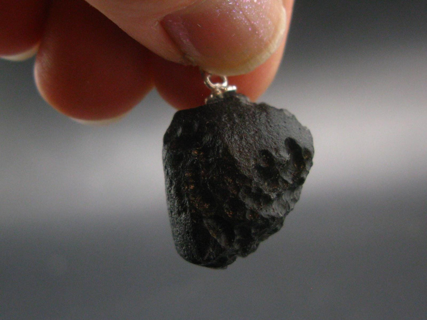 Tibetan Black Tektite Silver Pendant From Tibet - 0.9" - 5.03 Grams