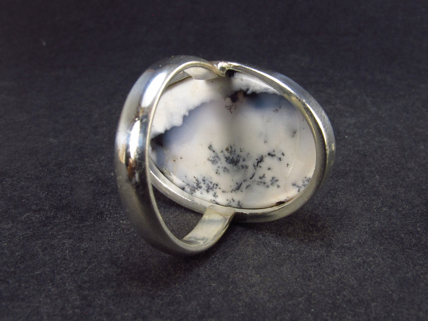 Merlinite Moss Agate Cabochon Silver Ring From Brazil - 9.25 Grams - Size 6