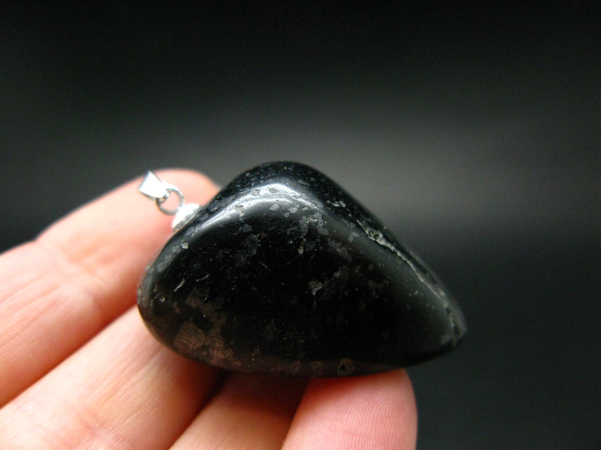 Very Rare Sterling Silver Nuumite Nuummite Pendant From Greenland - 1.6" - 24.04 Grams