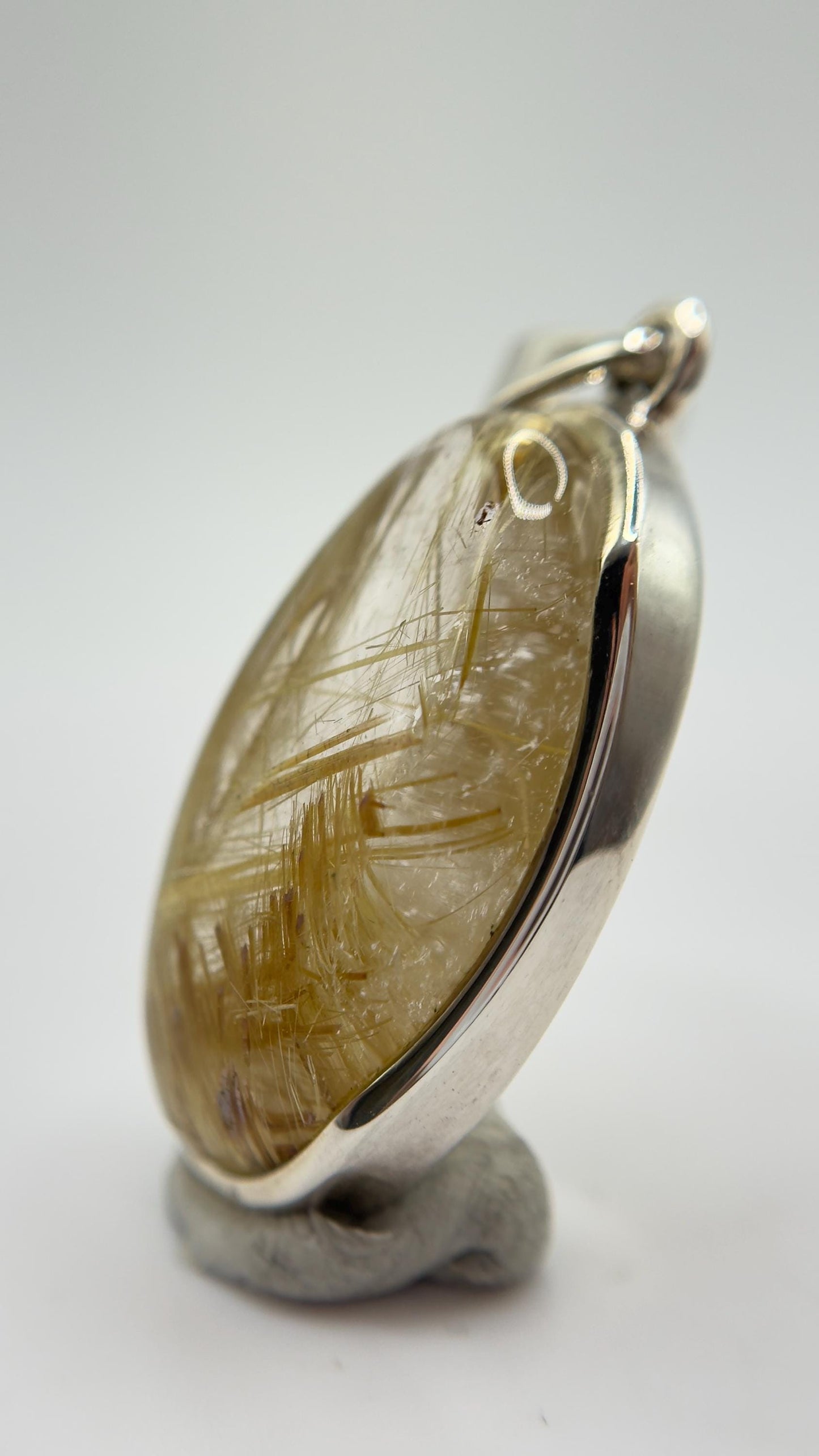 Natural Rutilated Quartz Pendant – Golden Needle Crystal in Sterling Silver