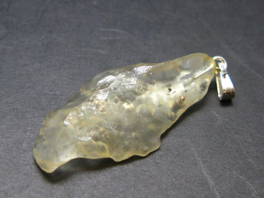 Gem Libyan Desert Glass Tektite Pendant Sterling Silver from Libya - 1.8" - 4.34 Grams