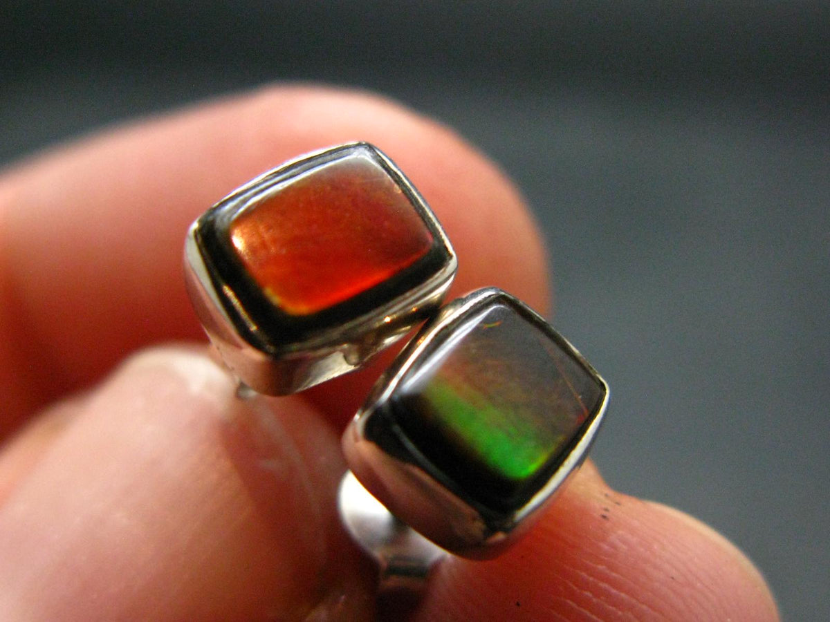 Ammolite Amolite Sterling Silver Stud Earrings From Canada - 1.1"