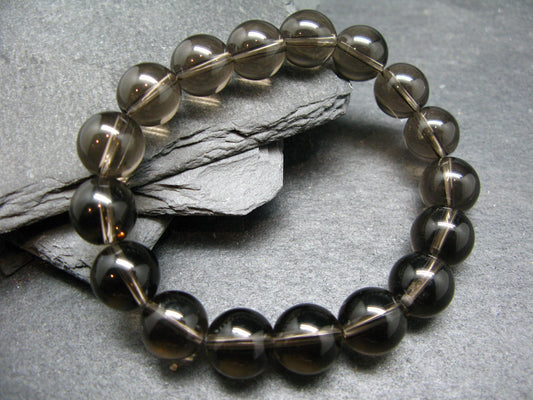Smoky Quartz Genuine Bracelet ~ 7 Inches ~ 12mm Round Beads