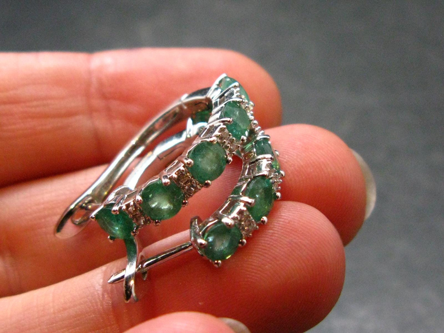 Gem Emerald Faceted Silver Earrings From Colombia - 4.33 Grams Total