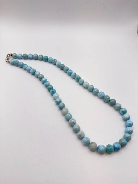 Natural Larimar Necklace Blue Gemstone Beaded Jewelry Caribbean Stone Necklace Gift
