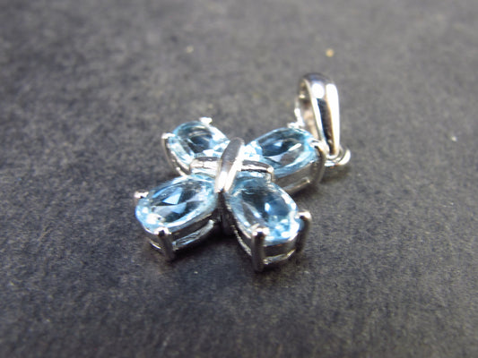 Elegant Genuine Solitaire Sky Blue Topaz Sterling Silver Pendant From Brazil - 0.9" - 2.30 Grams
