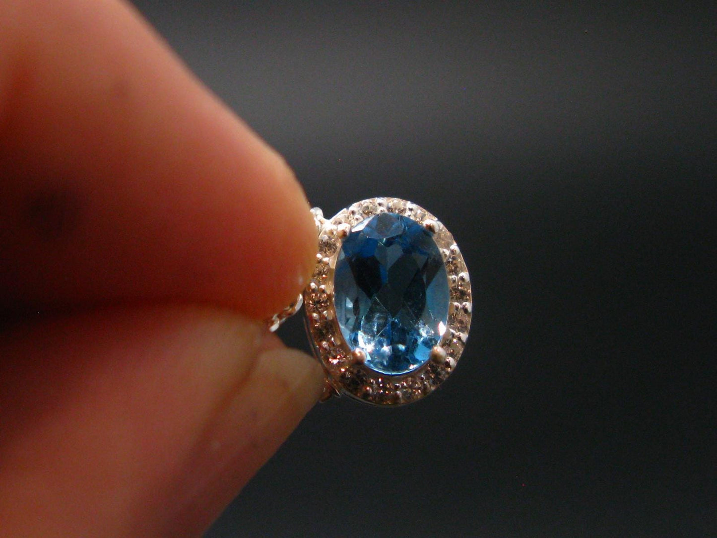 Elegant Genuine Solitaire Sky Blue Topaz Sterling Silver Pendant with CZ From Brazil With Chain - 17" - 2.12 Grams