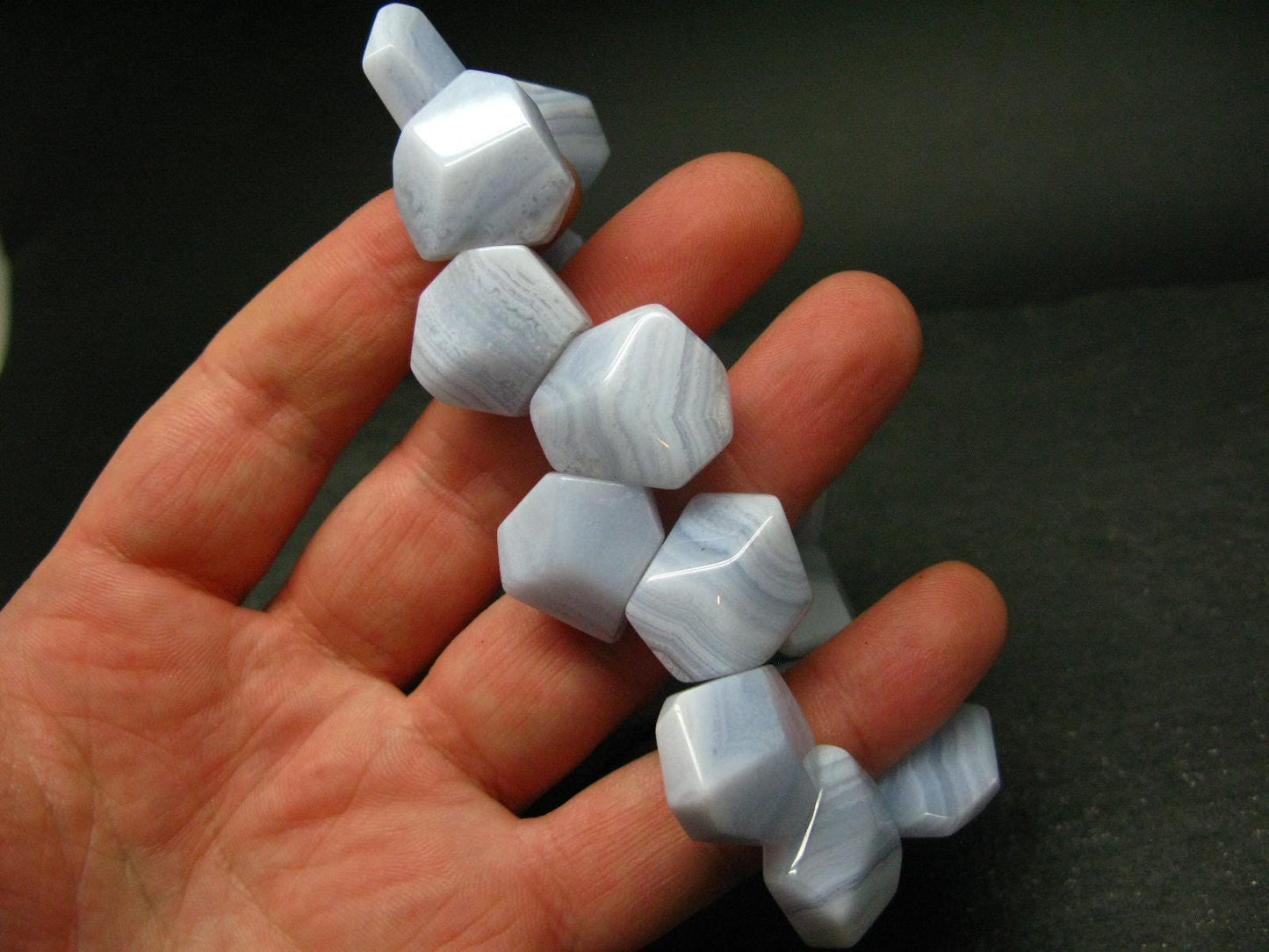 Blue Lace Agate Genuine Bracelet ~ 7.5 Inches ~ 20mm Facet Beads