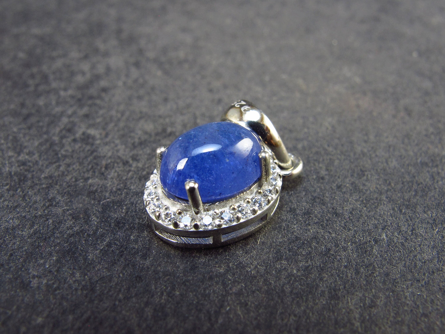 Fantastic Natural Intense Color Cabochon Tanzanite Zoisite Sterling Silver Pendant from Tanzania - 0.7" - 1.35 Grams