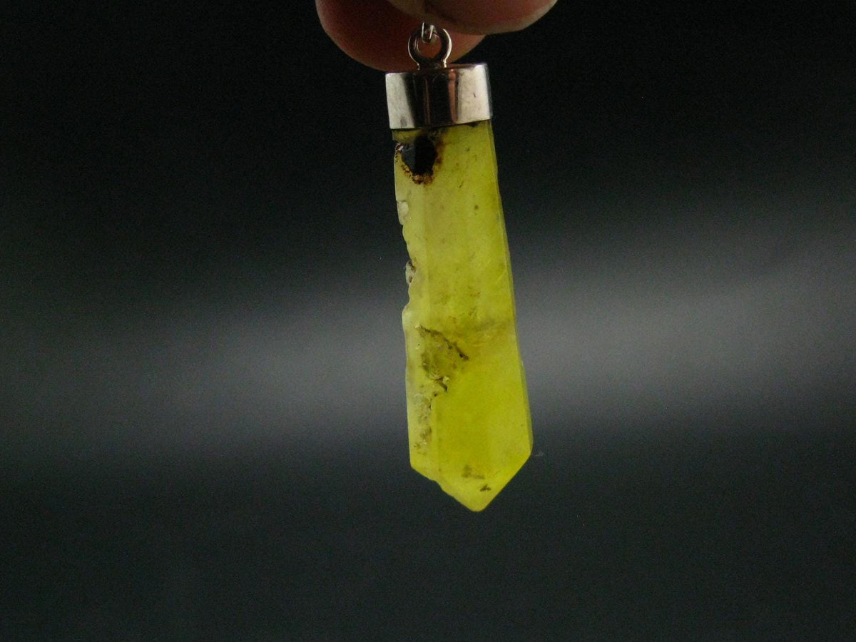 Rare Yellow Brucite Crystal Silver Pendant From Pakistan - 1.9" - 4.59 Grams