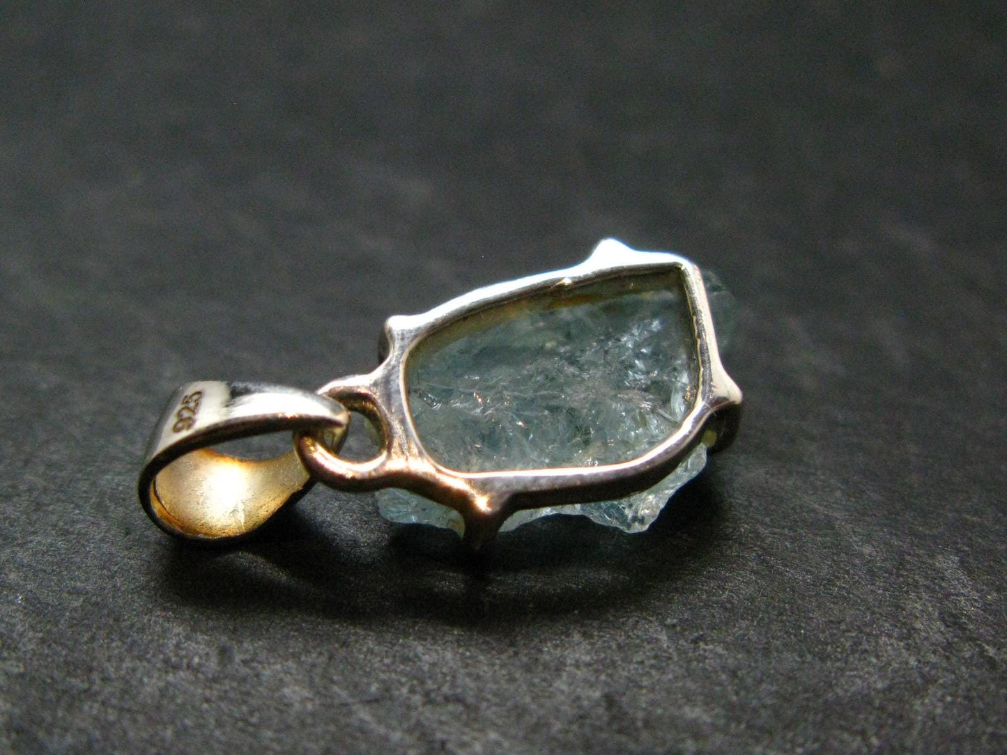 Fantastic Gemmy Aquamarine Crystal Silver Pendant From Brazil - 0.9" - 1.55 Grams