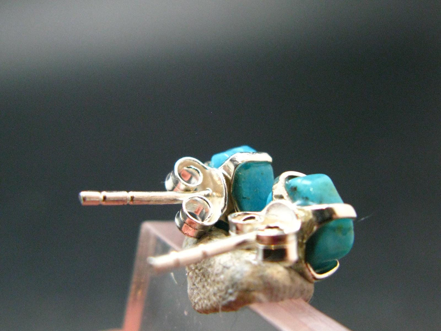 Nice Raw Natural Turquoise Sterling Silver Stud Earrings from Mexico