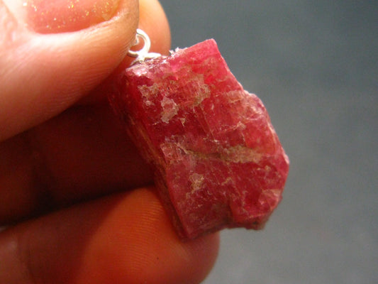 Rare Raw Rhodonite Silver Pendant From Brazil - 1.0" - 3.69 Grams