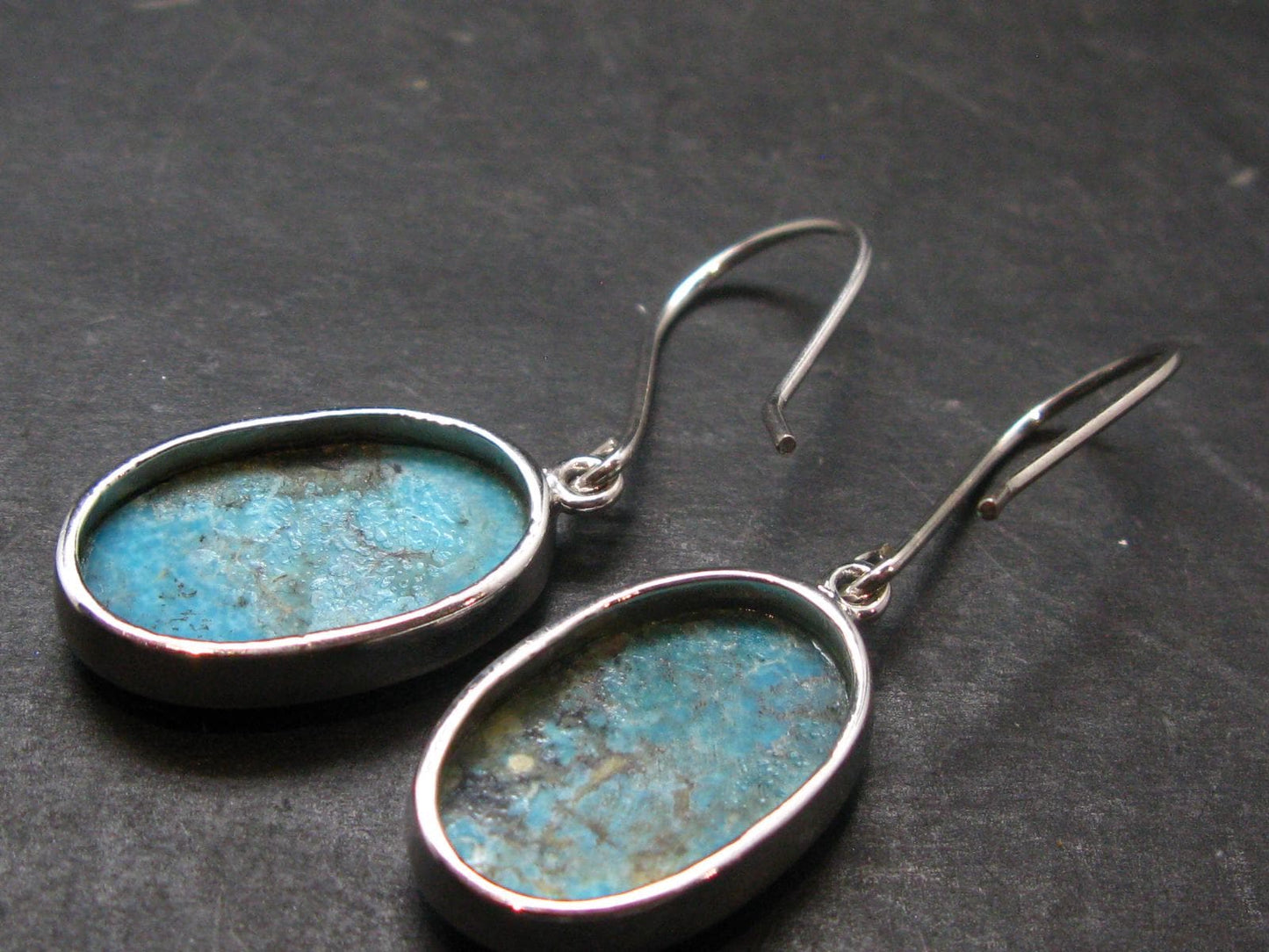 Nice Raw Natural Turquoise Sterling Silver Earrings from Mexico - 9.24 Grams