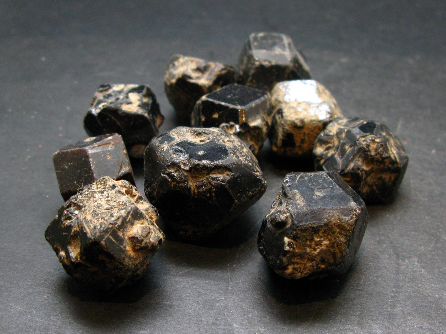 lot of 10 Black Melanite Andradite Garnet Crystals From Mali - 158.05 Grams