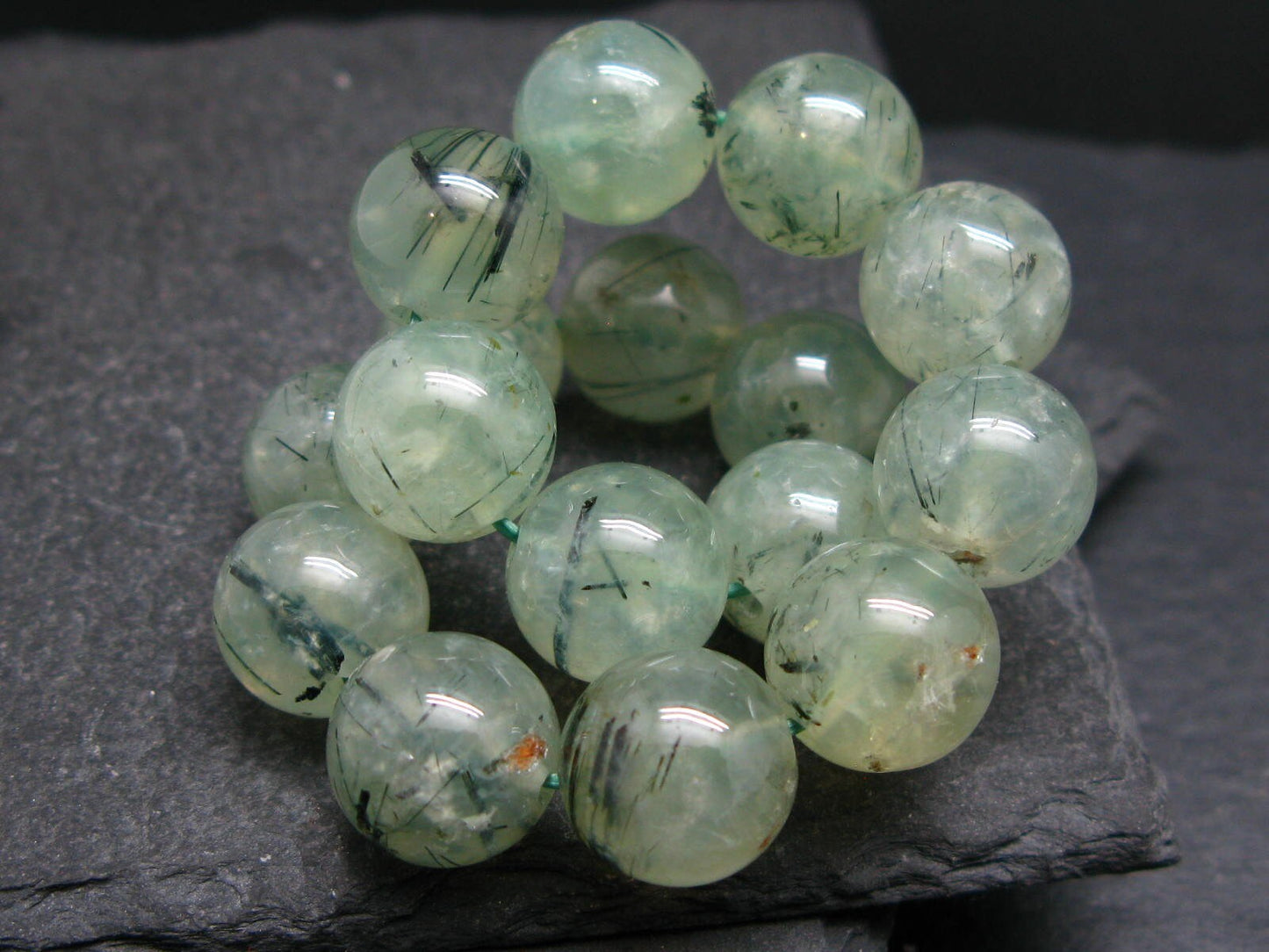 Prehnite & Epidote Genuine Bracelet ~ 7 Inches ~ 12mm Round Beads
