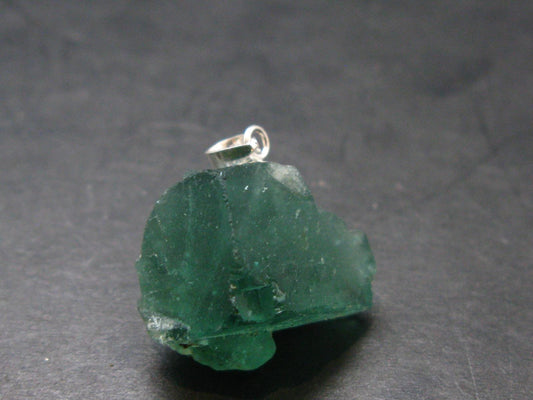 Rare!! Emerald Green Fluorite Crystal Silver Pendant From UK - 5.90 Grams - 0.8"