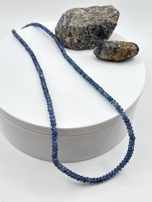 Blue Sapphire Beaded Necklace: Genuine Gemstone Healing Crystal - 19 in