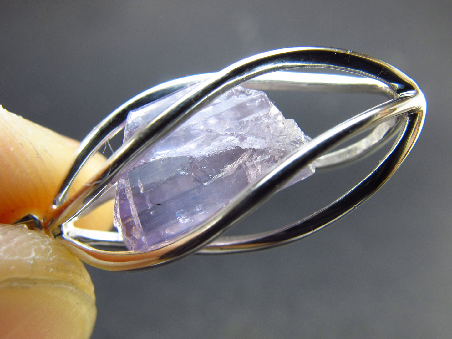 Purple Scapolite Pendant in SS From Afghanistan - 1.3" - 2.57 Grams