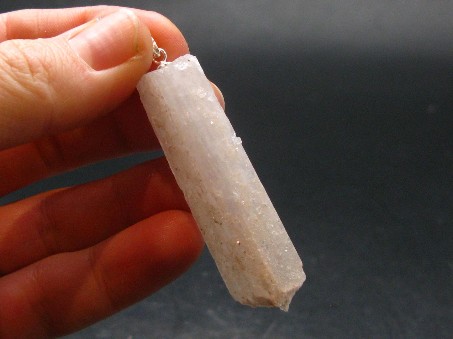Scolecite Silver Pendant From India - 2.2"