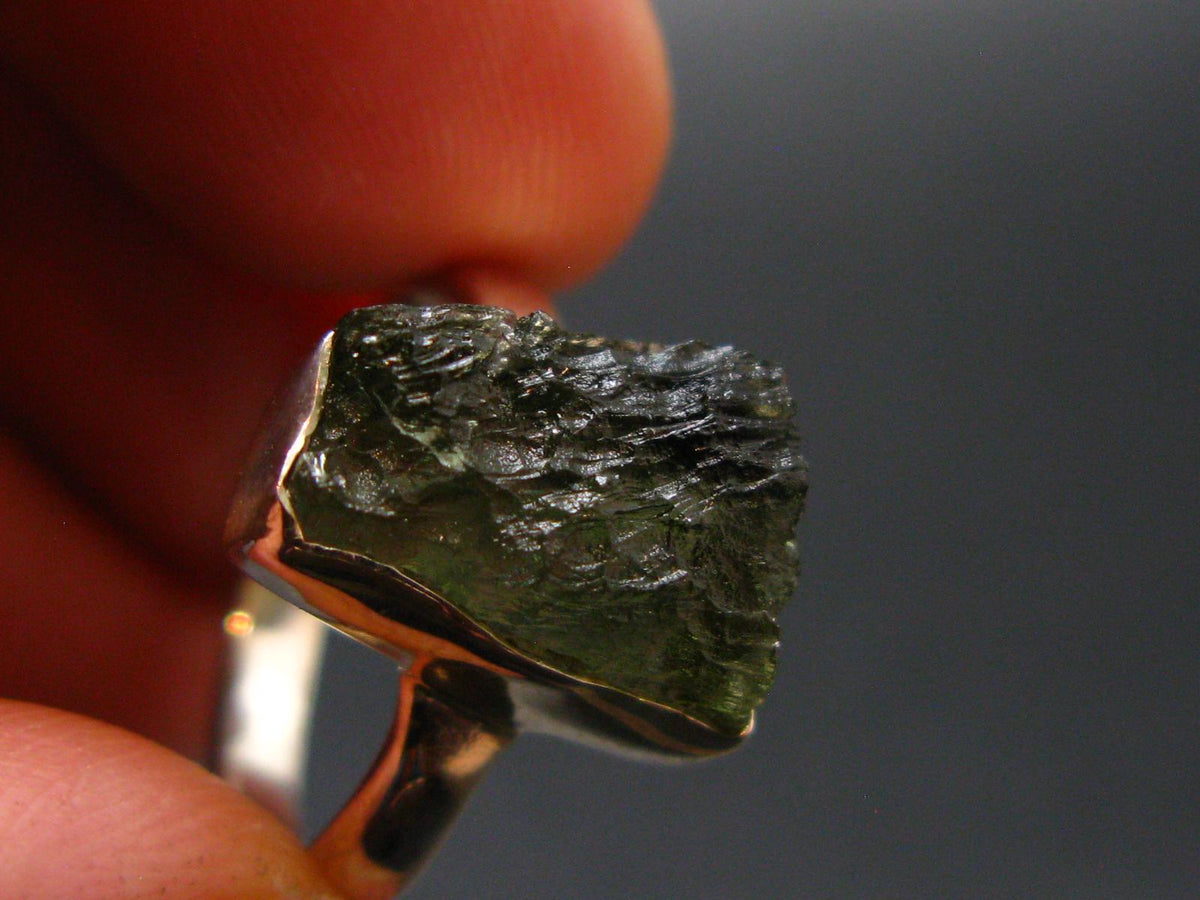Moldavite Tektite Silver Ring from Czech Republic - 6 Size - 3.07 Grams