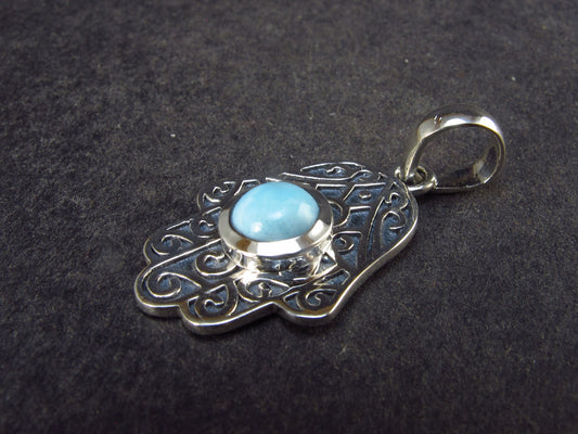 Summer’s Sea!! Rare Polished Cabochon Blue Larimar Pectolite Silver Pendant From Dominican Republic - 1.2" - 2.90 Grams