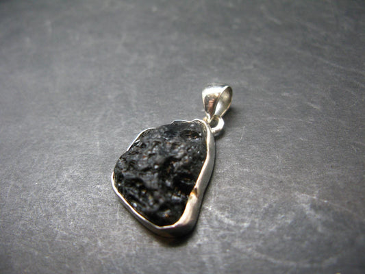 Tibetan Black Tektite Silver Pendant From Tibet - 1.2" - 4.72 Grams