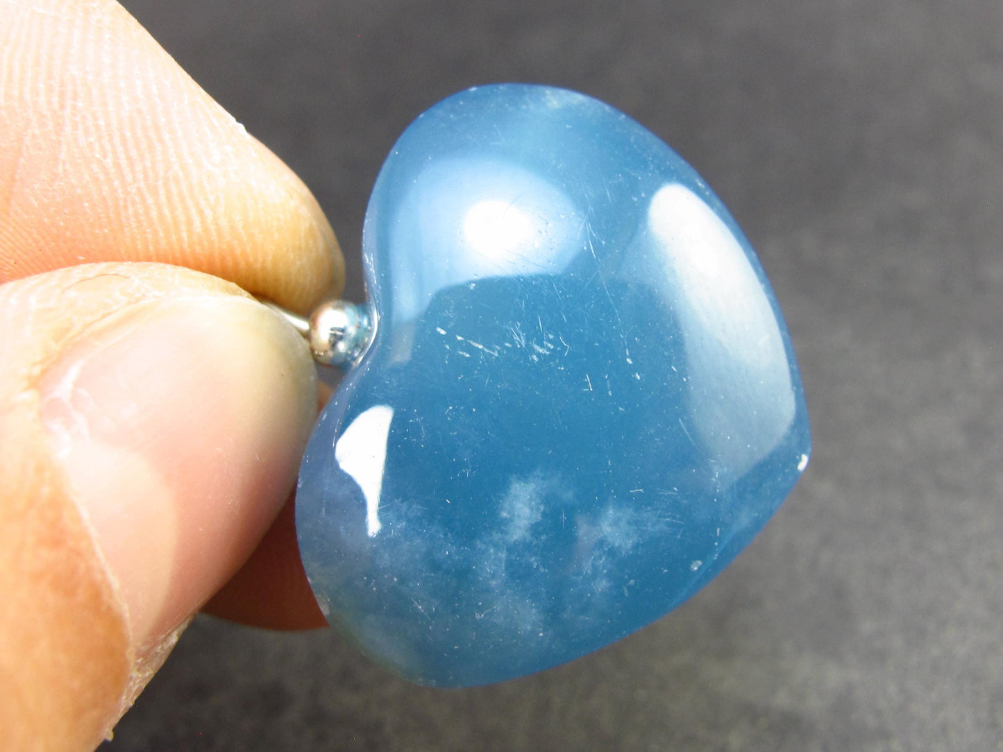 Lemurian Aquatine Blue Calcite Silver Heart Pendant from Argentina - 1.2" - 12.09 Grams