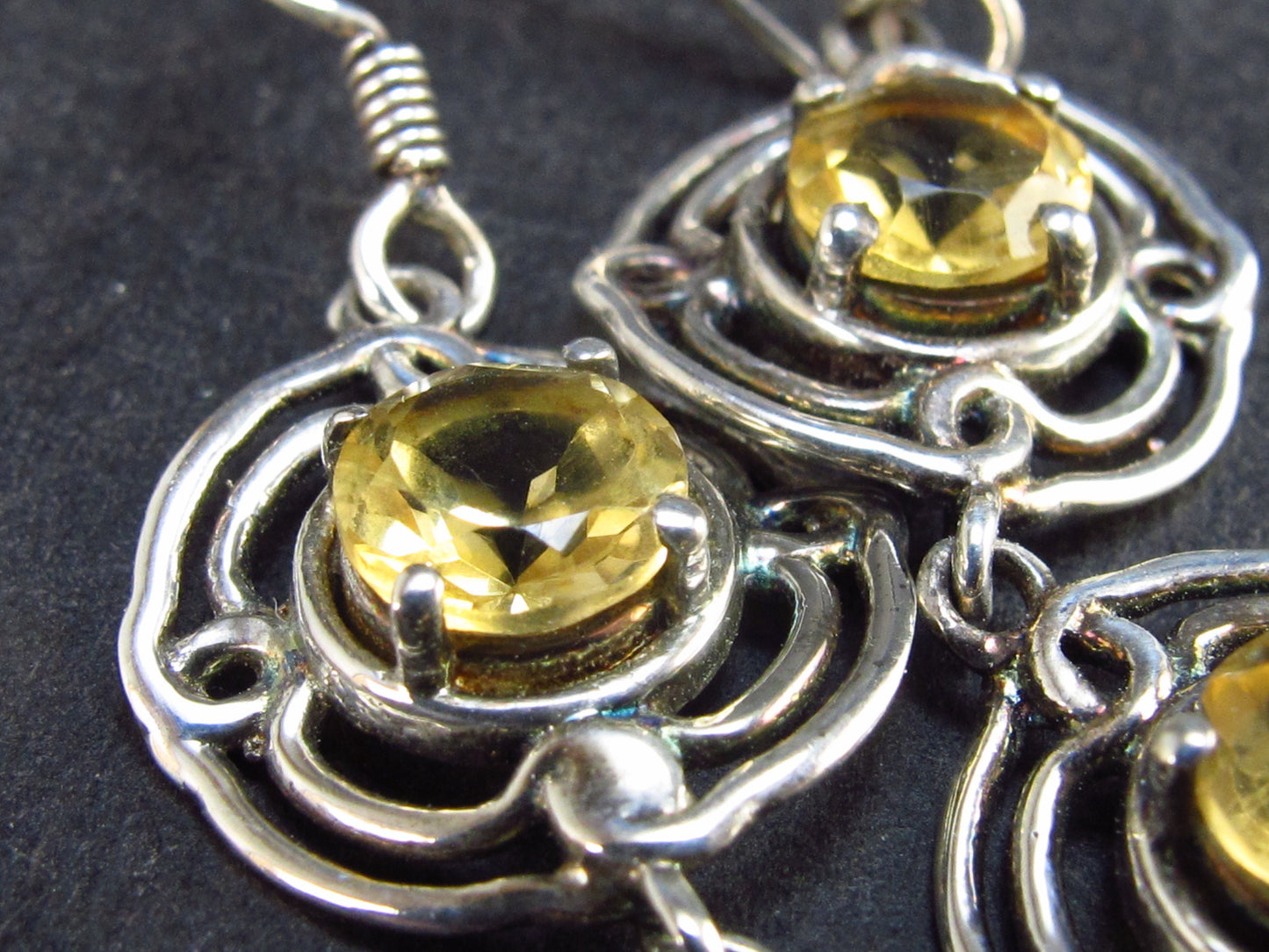 Stone of Success!! Handcrafted Faceted Golden Yellow Citrine 925 Sterling Silver Drop Earrings - 1.8"