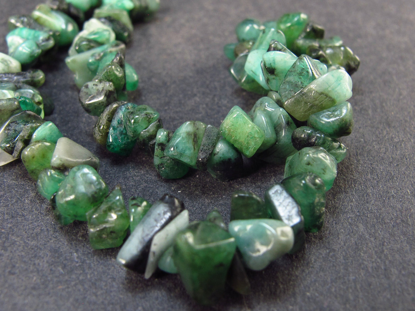 Lot of 3 Emerald Tumbled Beads Necklaces From Brazil - 18"