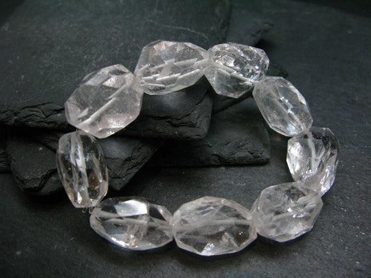 Goshenite Beryl Genuine Bracelet ~ 7 Inches ~ 22mm Facetted Beads