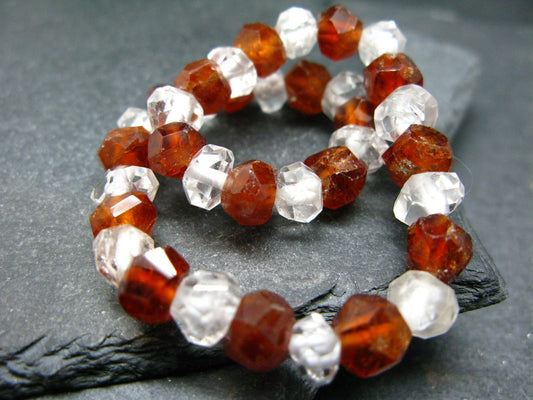 Topaz & Hessonite Garnet Genuine Bracelet ~ 7 Inches ~ Facetted Beads