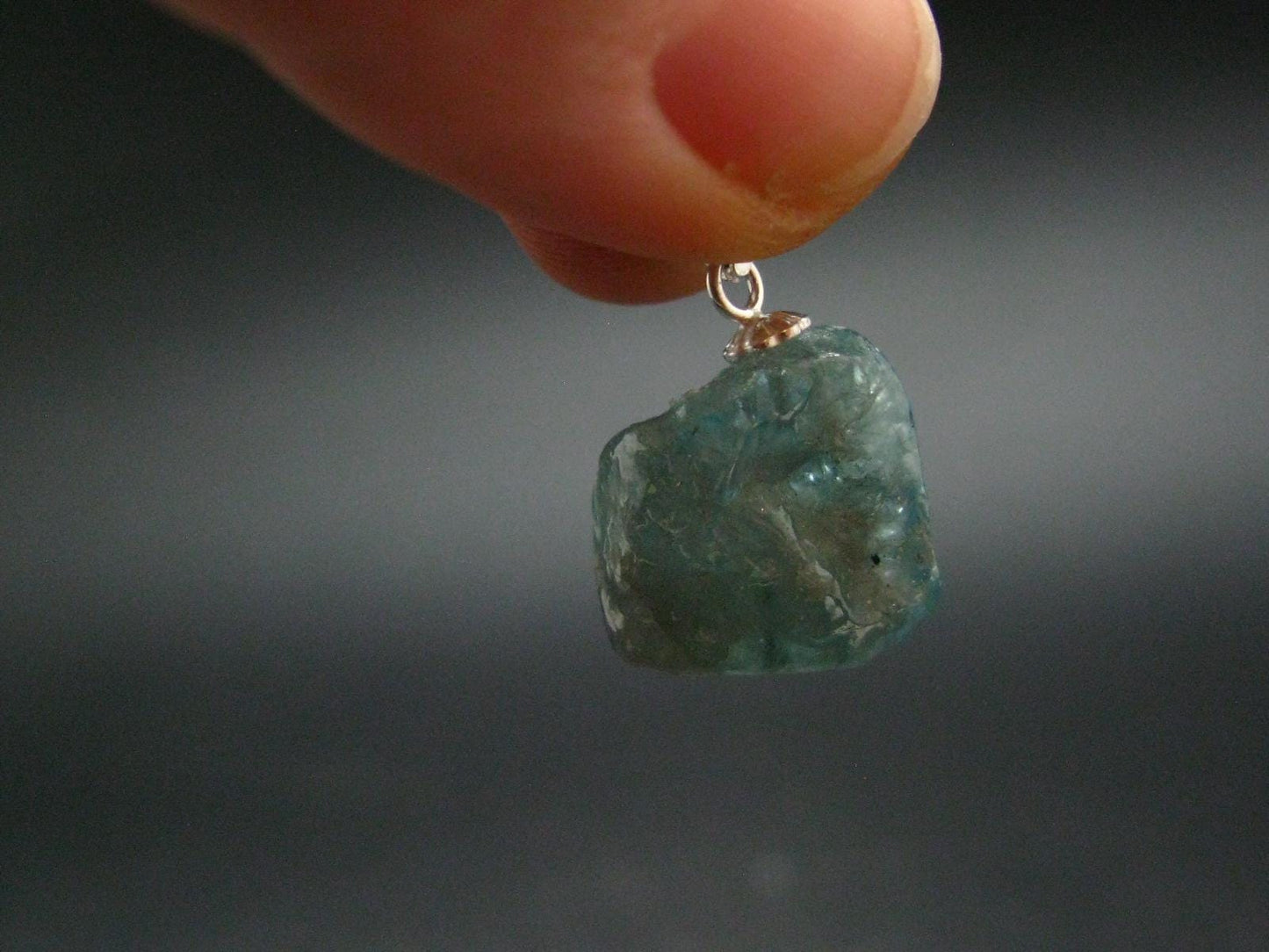 Starlight Genuine Raw Blue Zircon Gem Crystal Silver Pendant From Cambodia - 0.8" - 4.56 Grams