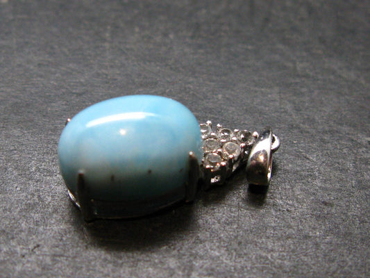 Summer’s Sea!! Rare Polished Cabochon Blue Larimar Pectolite Silver Pendant From Dominican Republic - 1.0" - 2.97 Grams