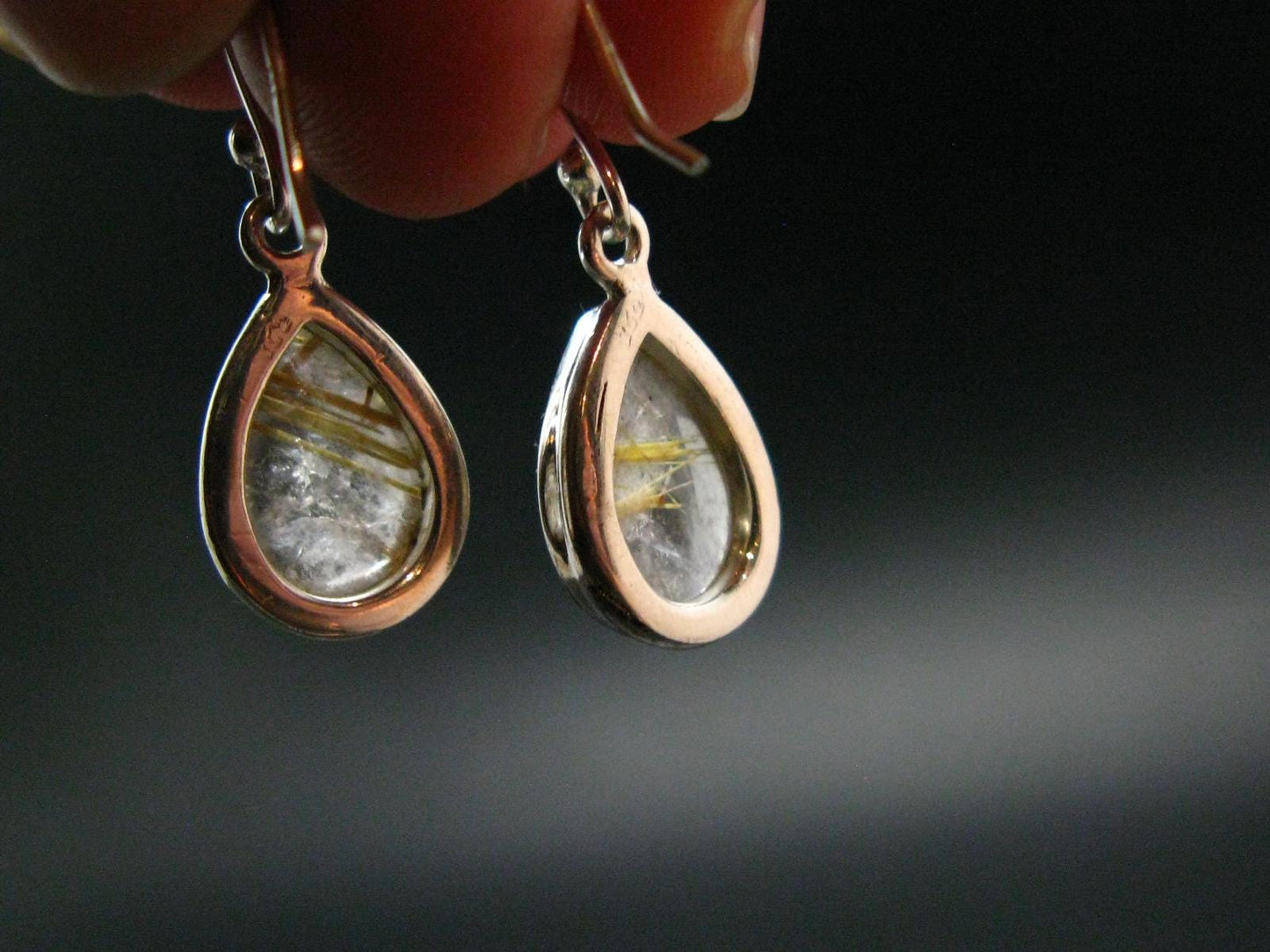 Rutilated Quartz Silver earrings From Brazil - 1.2"
