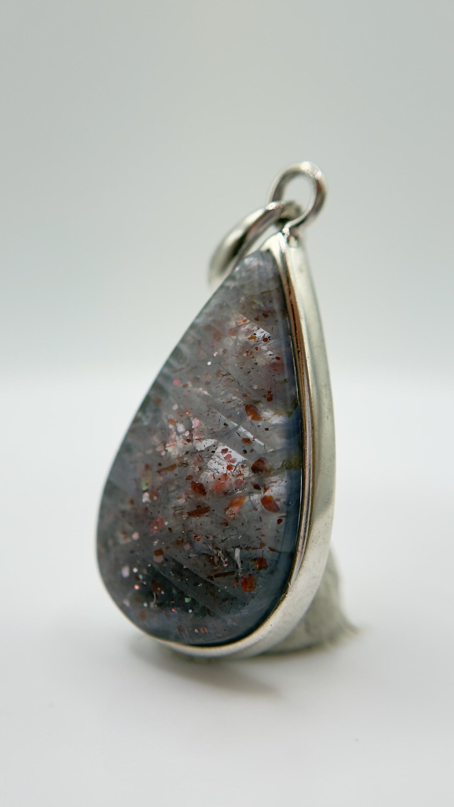 Lattice Sunstone Pendant Rare Gemstone Silver Necklace Natural Sparkling Stone Unique Jewelry Gift