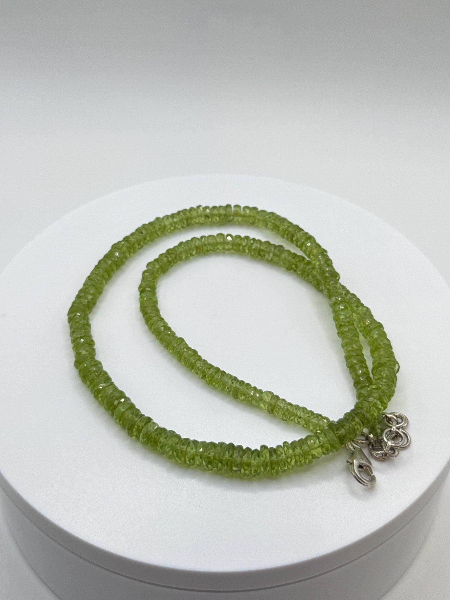 Peridot Rondelle Beaded Necklace | Sterling Silver, August Birthstone