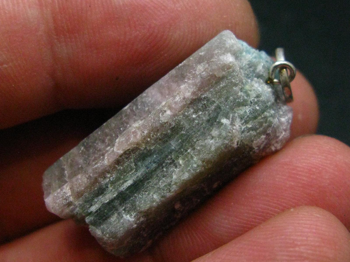 Rarest Paraiba Copper Blue Tourmaline Crystal Silver Pendant From Brazil - 1.6" - 9.08 Grams